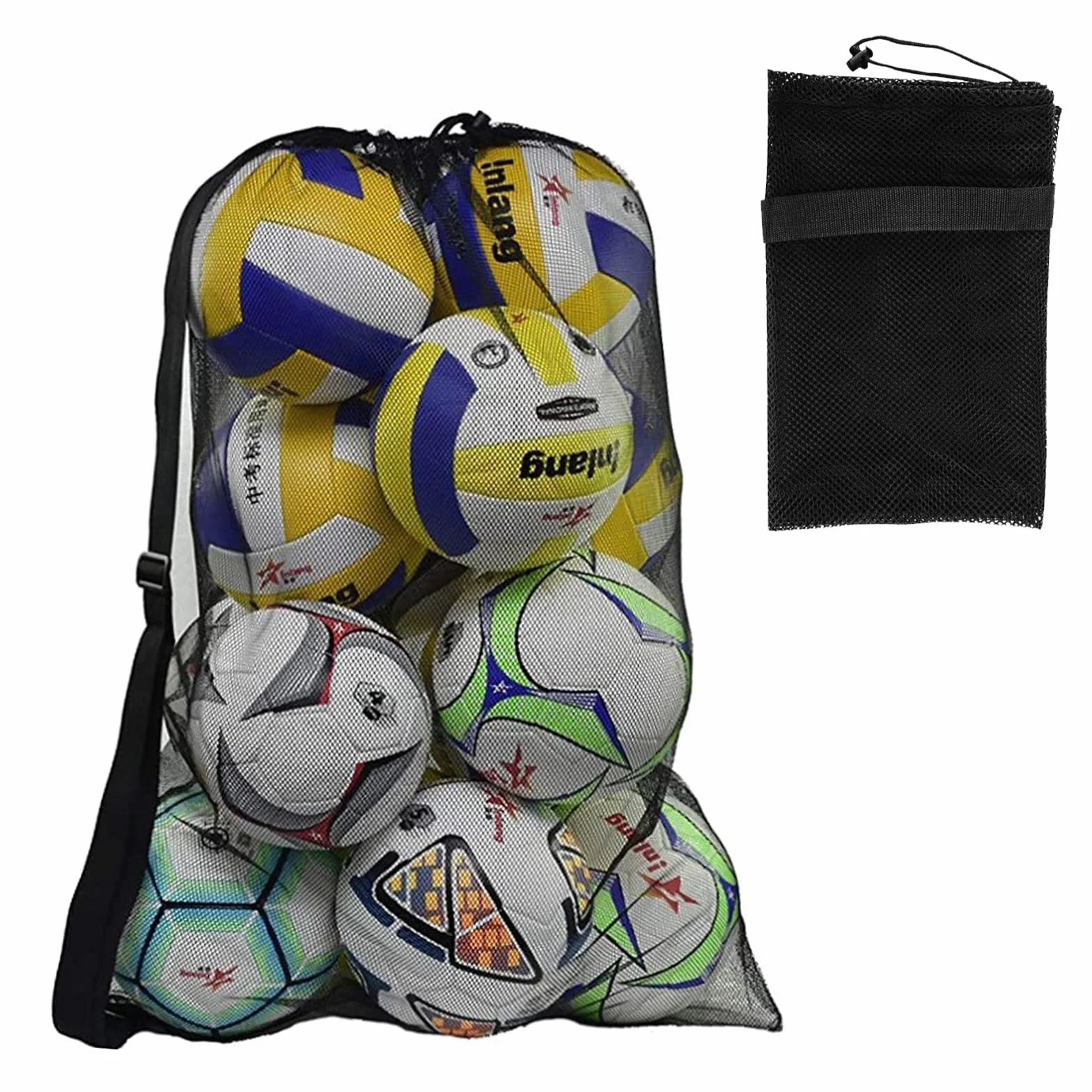 Mesh Ball Bag, Sacca in Rete per Palloni da Calcio, Borsa per Palline in Rete, Borsa Portaoggetti di Palline, per Calcio Basket Pallavolo Tennis Calcio, con Coulisse e Tracolla, 72 X 100cm, Nero
