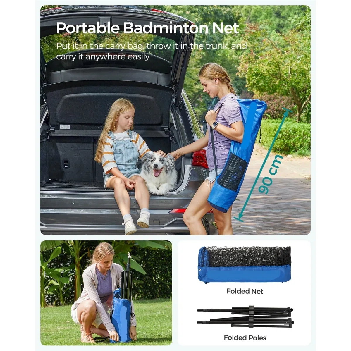 Rete Pallavolo Da Giardino Rete da badminton 3,0 m, rete pallavolo, pali regolabili in altezza, set portatile for tennis