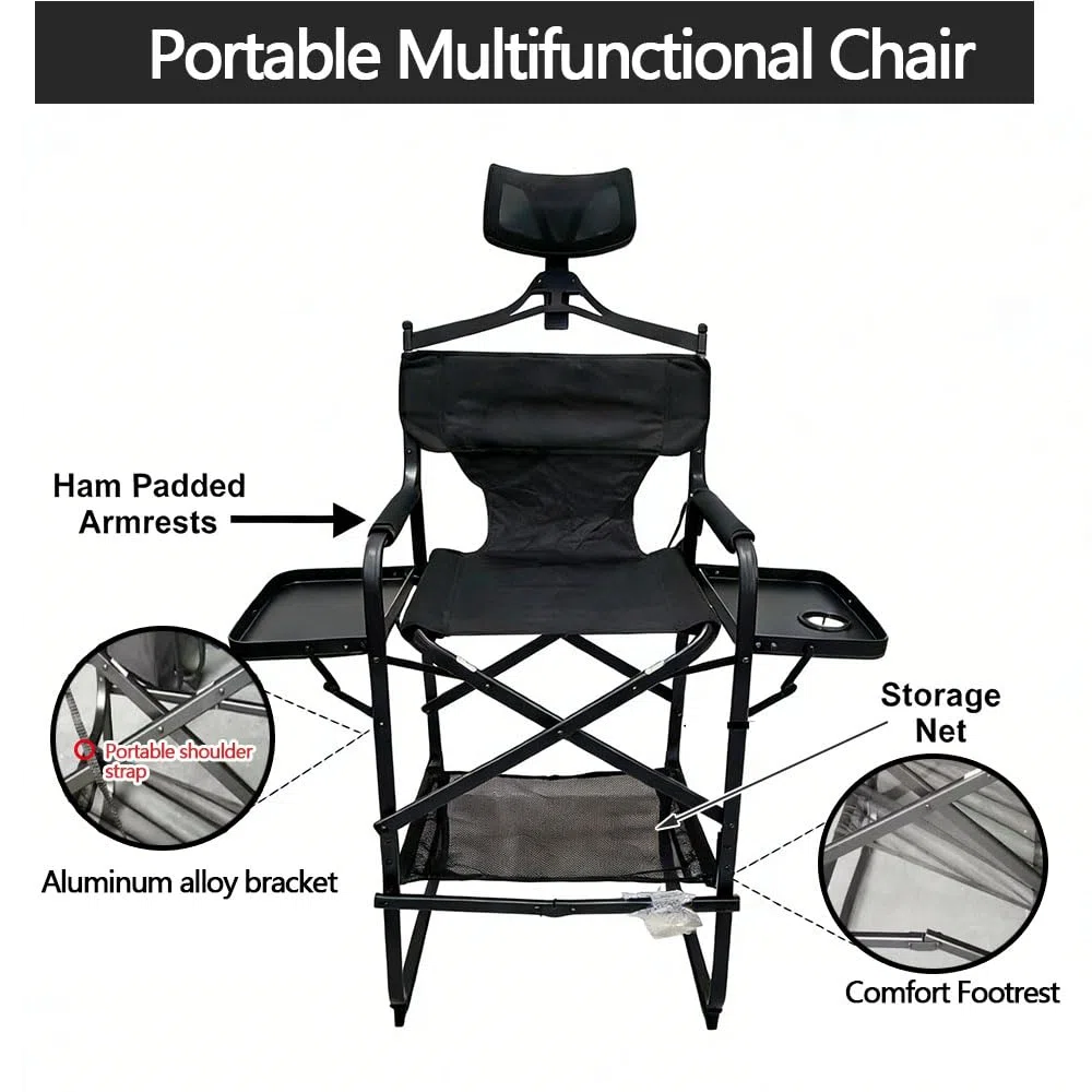 Questa Sedia da Regista Pieghevole e Portatile con tavolino e portabicchieri è Ideale per truccatori, Parrucchieri e per l'uso in Cinema: Un Mobile per Salone di Bellezza Leggero e Robusto.