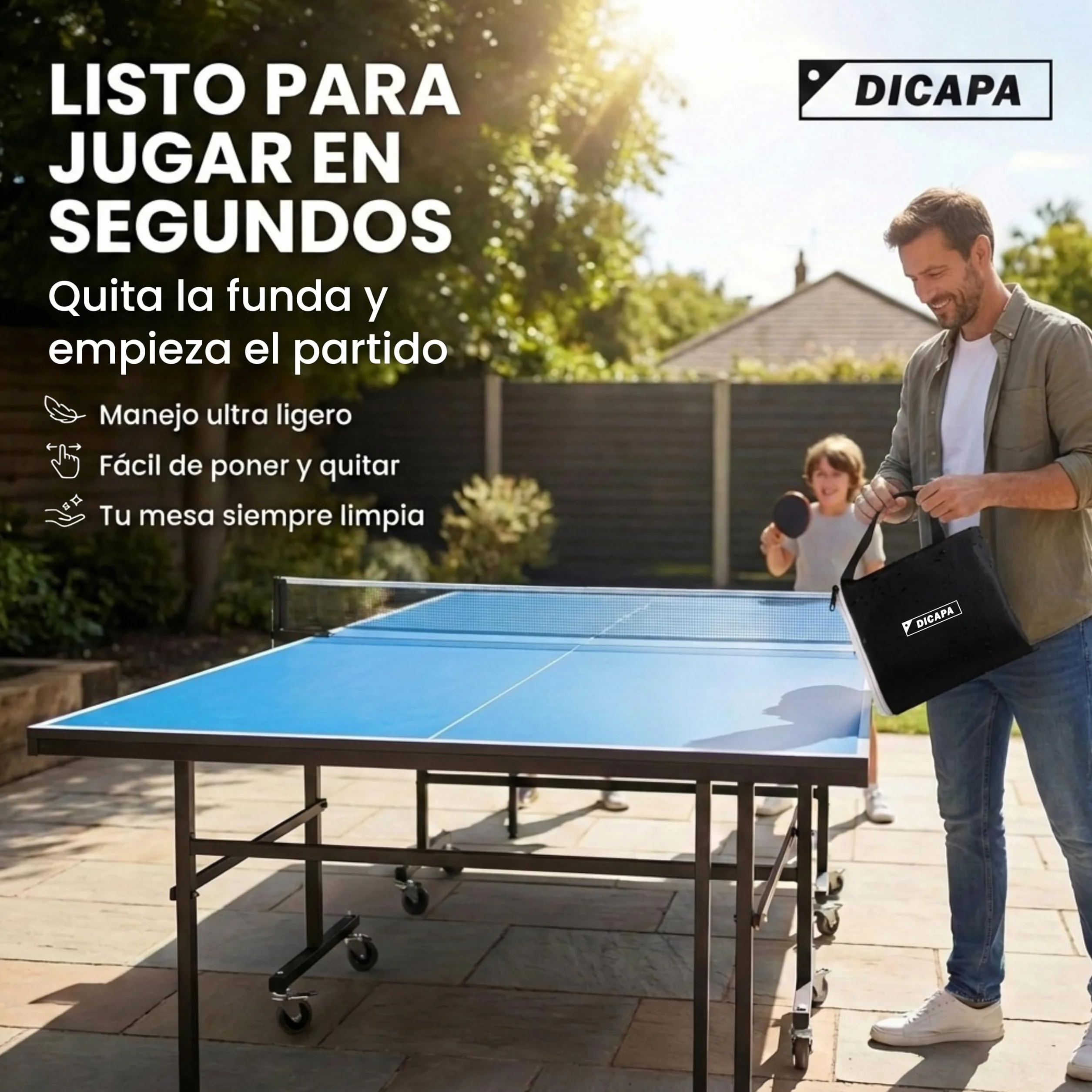 DICAPA Custodia per tavolo da ping pong esterna, custodia protettiva per tavolo da ping pong pieghevole 165 x 70 x 165 cm, impermeabile e resistente (nero)
