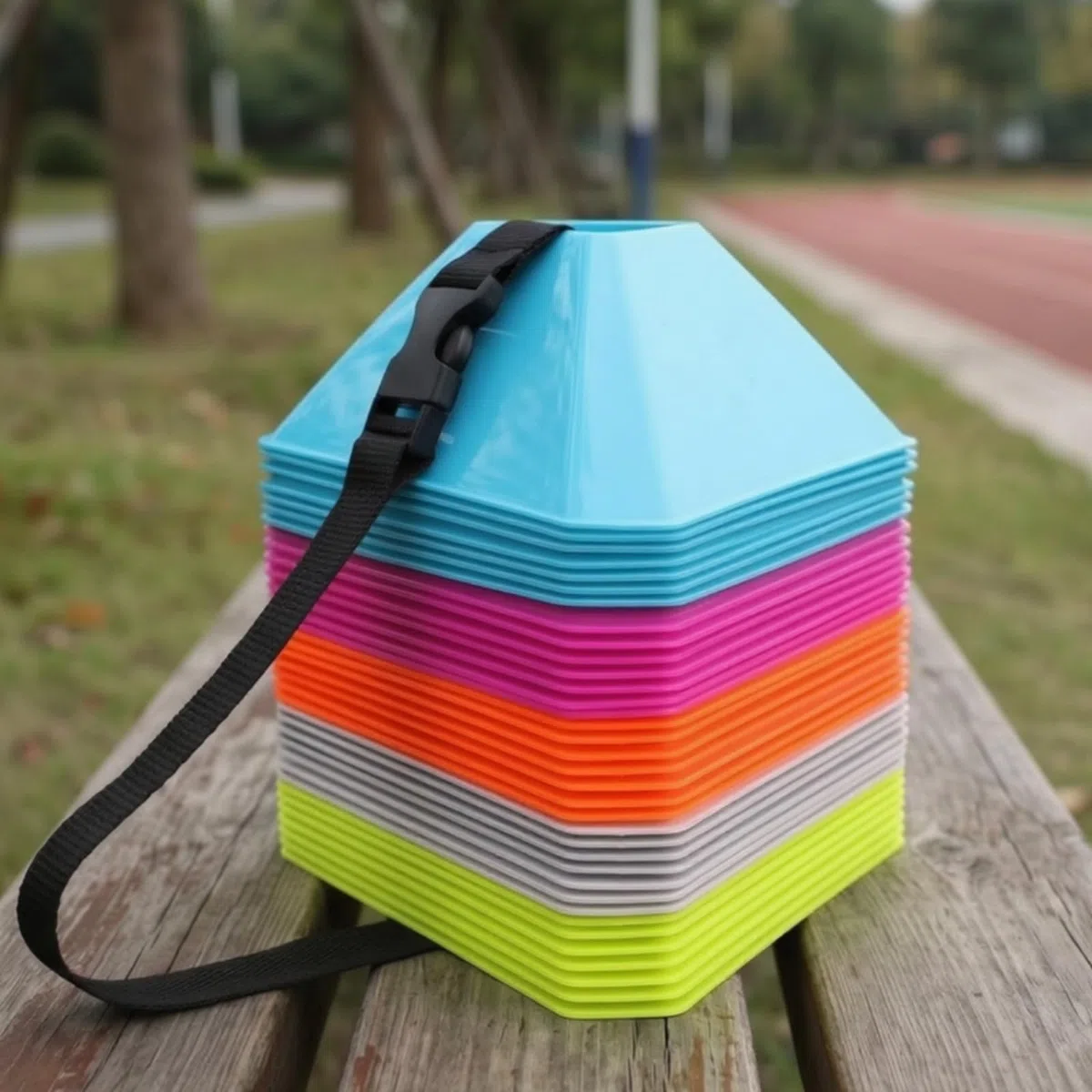 Sports Training Marker Cono Triangolare Allenamento Segnapercorso Campo Ostacolo Agilità Perimetro in Polietilene Antiurto con Supporto E Borsa Rete
