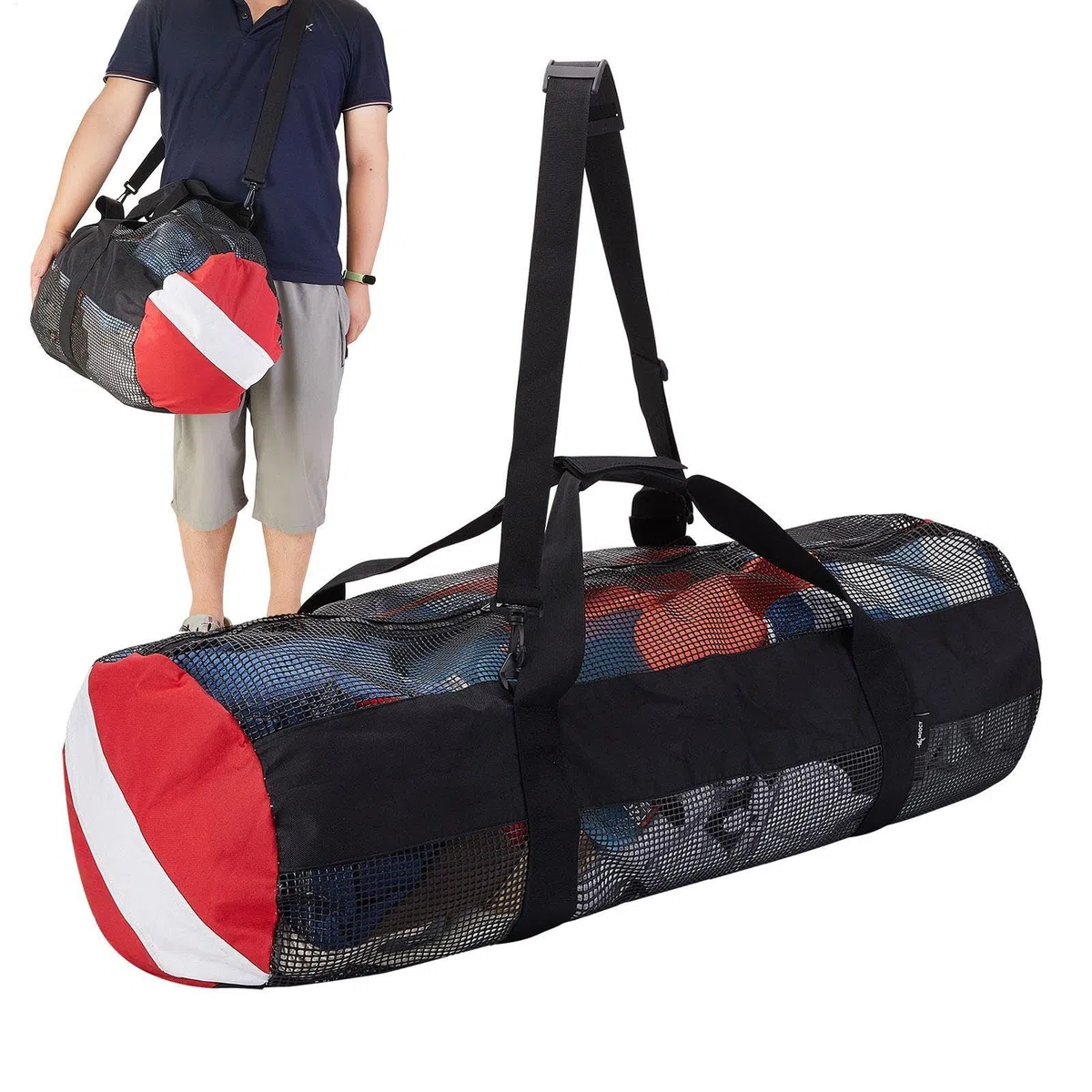Borsa da immersione in rete, borsone in rete ispessita con tracolla | attrezzatura subacquea con cerniera, borsa da spiaggia pieghevole, ad asciugatura rapida, per immersioni subacquee, sport acq