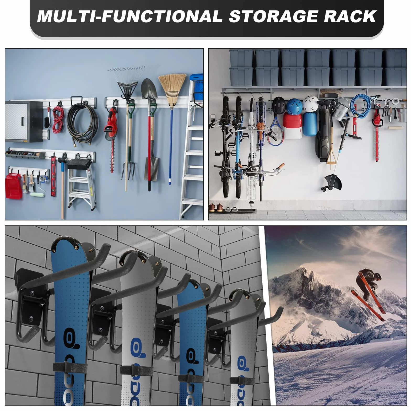 Odoland Portasci a Parete con Tracolla Regolabile da Sci, Supporto da Parete per Portasci da Snowboard per Uso Multiuso, Supporto da Parete per Ripostiglio per Sci da Casa e Garage, Fino a 25 kg