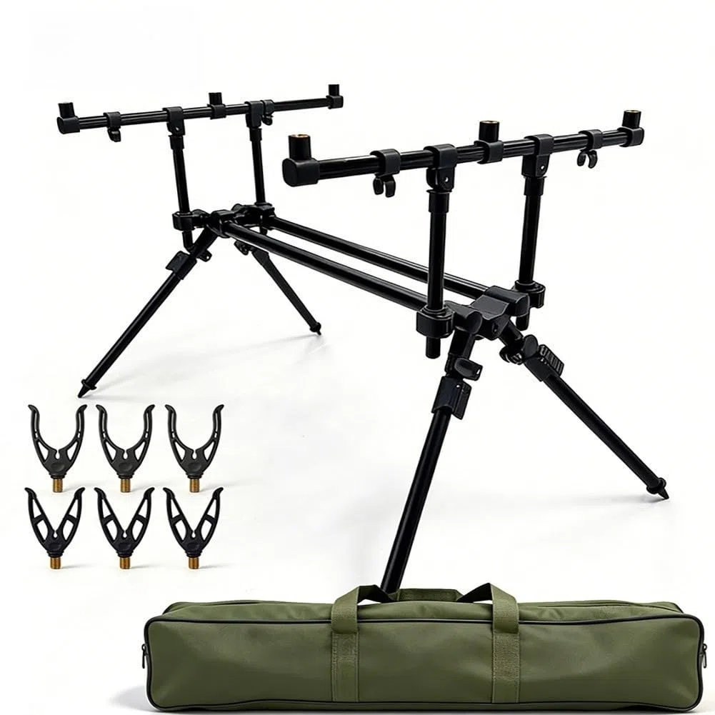 Regolabile Canna Da Pesca Stand 63-110cm Alluminio | Robusta lega di alluminio, tiene saldamente 3 canne, ideale per la pesca alla carpa, base treppiede stabile
