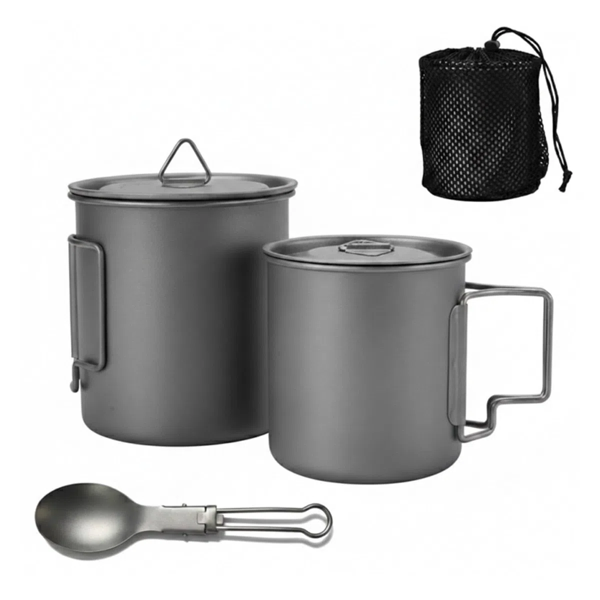 Generico Set di pentole da Campeggio con Tazza Pieghevole (420 ml/750 ml) e pentola 750 ml, Kit Portatile Esterno, Compatibile Zaino Escursionismo