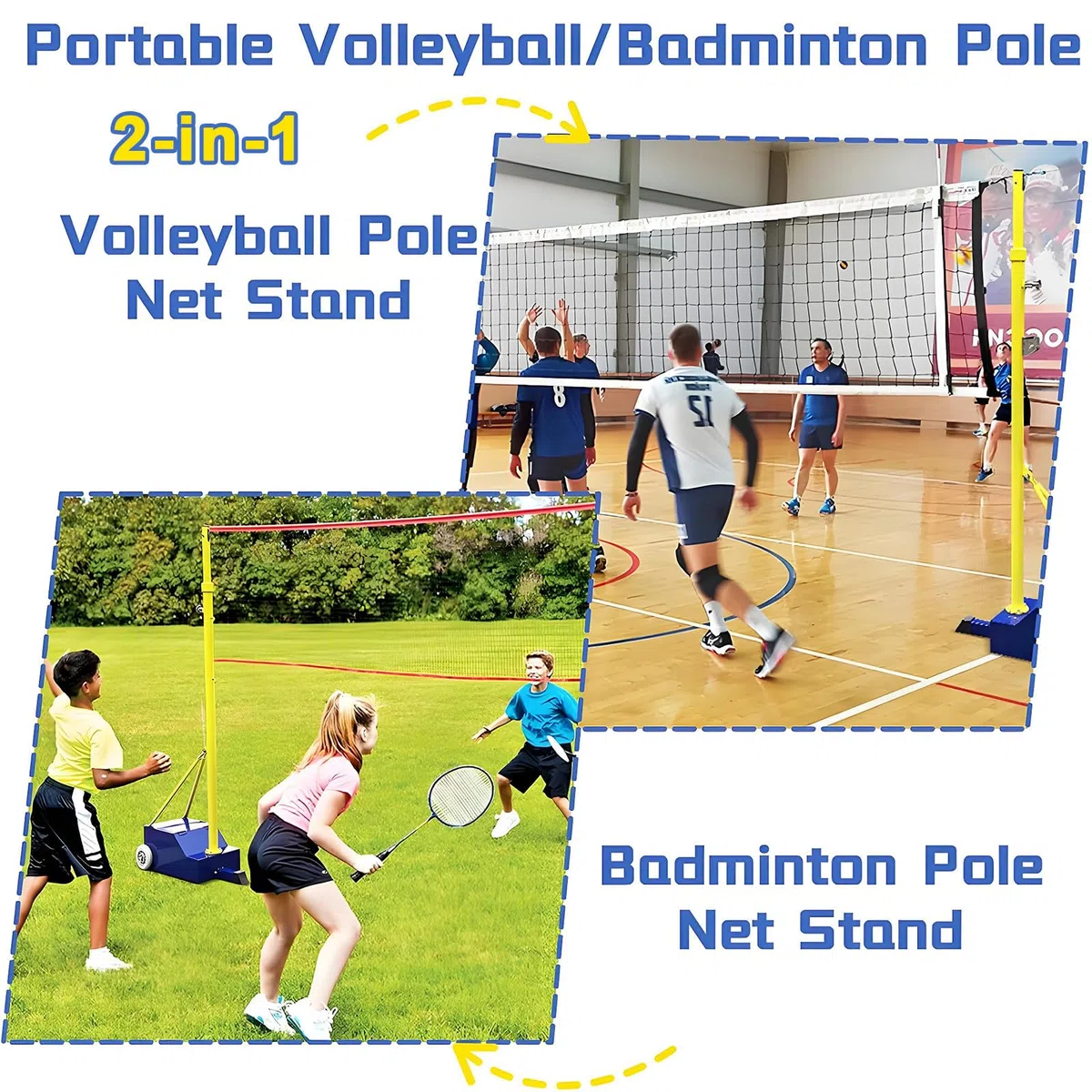 Supporto portatile regolabile in altezza per badminton e pallavolo, uso interno ed esterno
