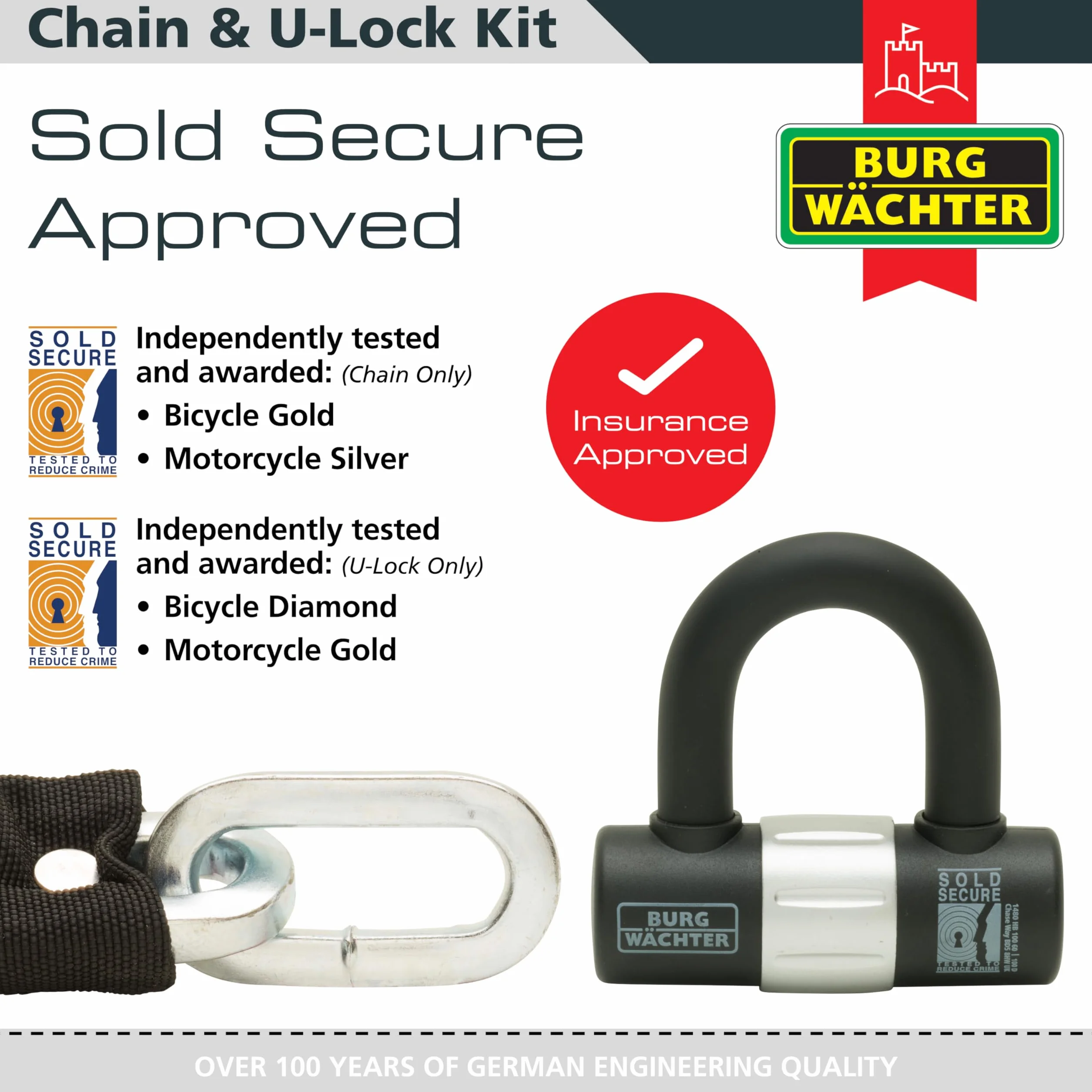 Burg-Wachter - Kit catena e lucchetto per bicicletta, 1 m, colore: Nero