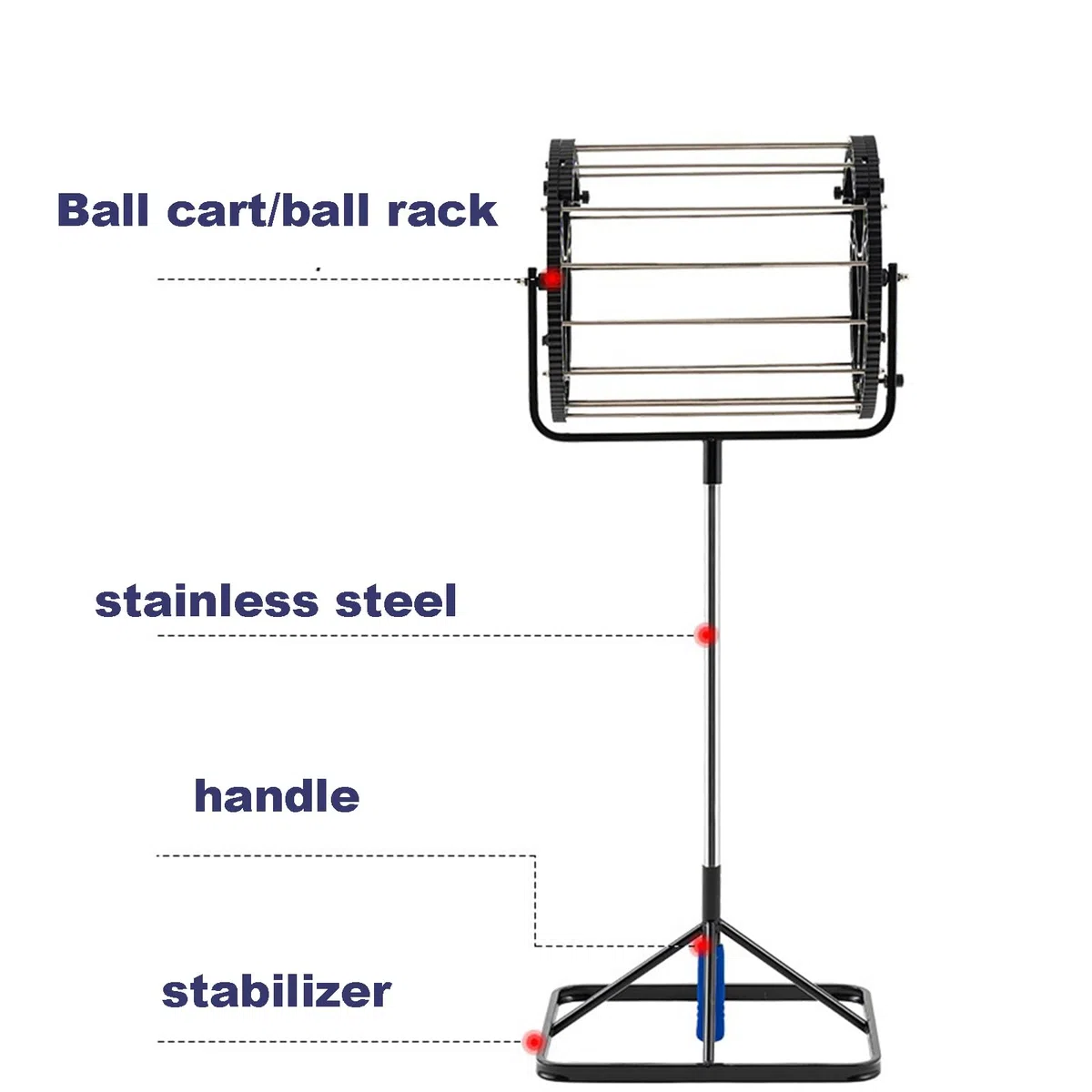 Raccoglitore per palline da tennis 2 in 1, portatile, con capacità di 80 palline, design ergonomico, struttura in acciaio inox per scuole, allenatori, club