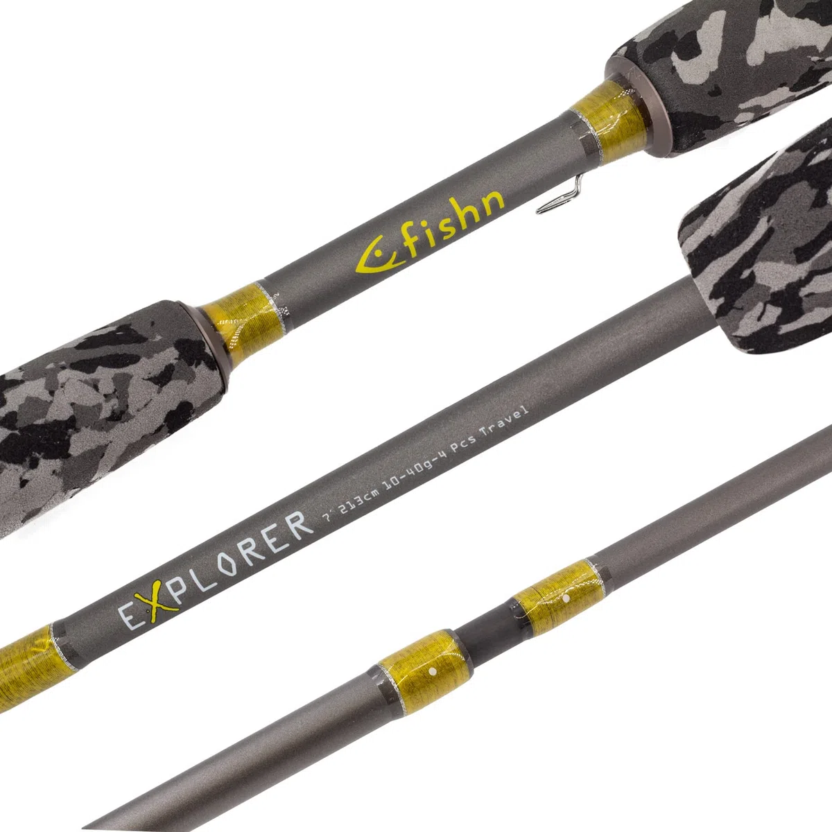 FISHN Explorer - Canna da pesca da viaggio, 213 cm, 4 pezzi, peso 10-40 g, con tubo da viaggio stabile per la pesca alla trota, al salmone, al luccio