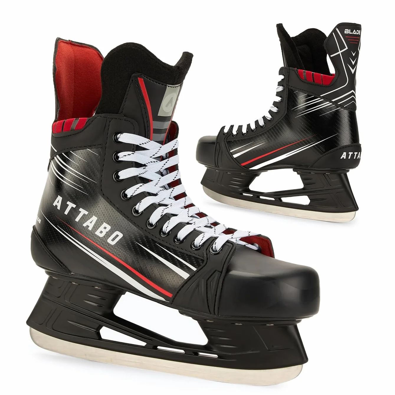 ATTABO Pattini da Hockey su Ghiaccio, da Uomo, in Nero, Taglia 39 EU, in Acciaio Inox, Resistente, Stabile Protezione della Caviglia, Chiusura con Lacci, Comodi e durevoli per esperti