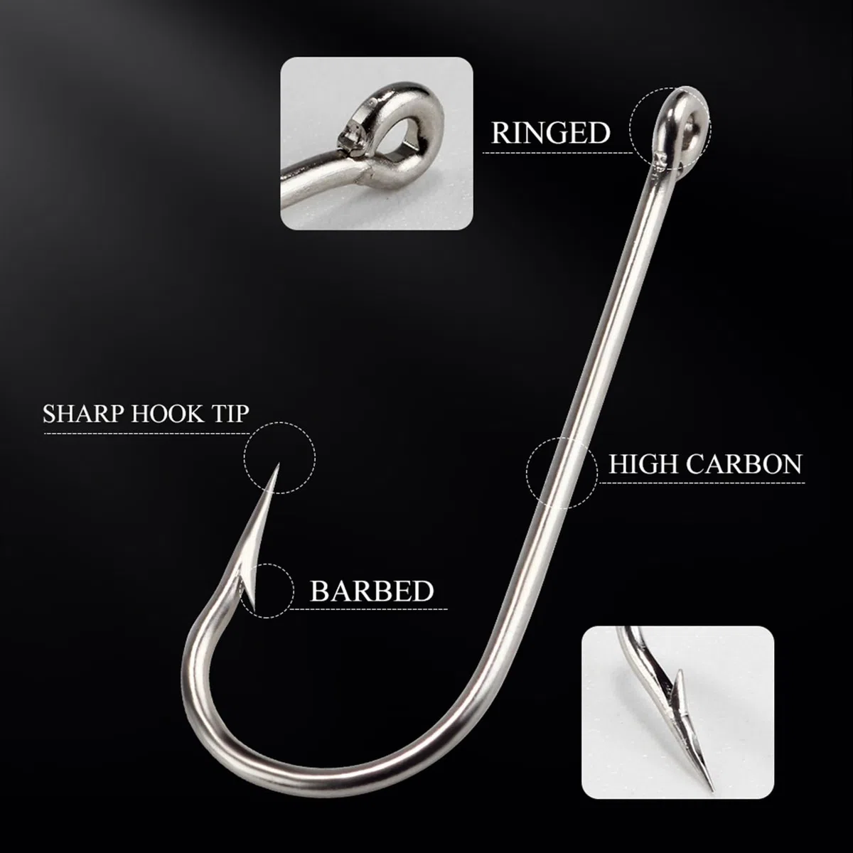 Amo da Pesca Amo da Mare con Anelli Grandi in Nichel Tondo 100 Pezzi/Scatola Ganci for Jigging Carpa Amo Attrezzatura da Pesca 10# -20# Accessori per la Pesca (Color : 15#)