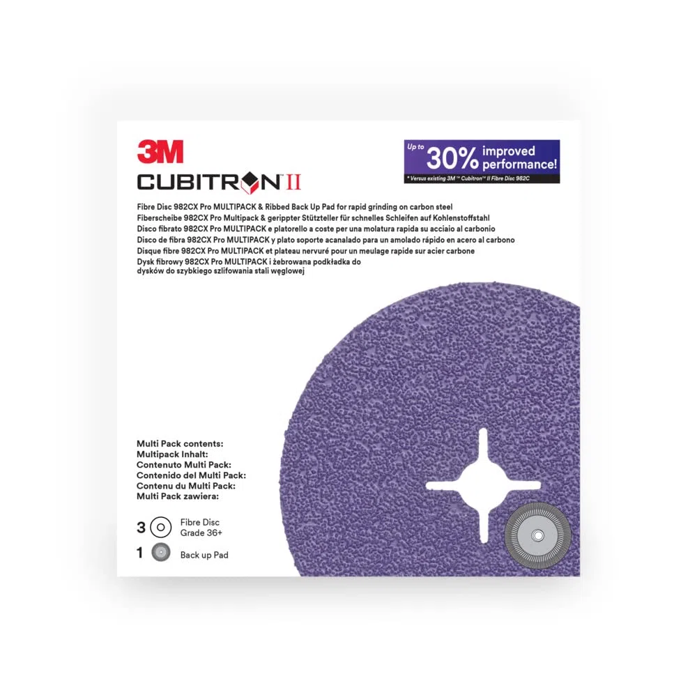 3M Cubitron II Fibre Disc 982CX Pro, 36+, disco scanalato con imbottitura di backup a coste, 115 mm