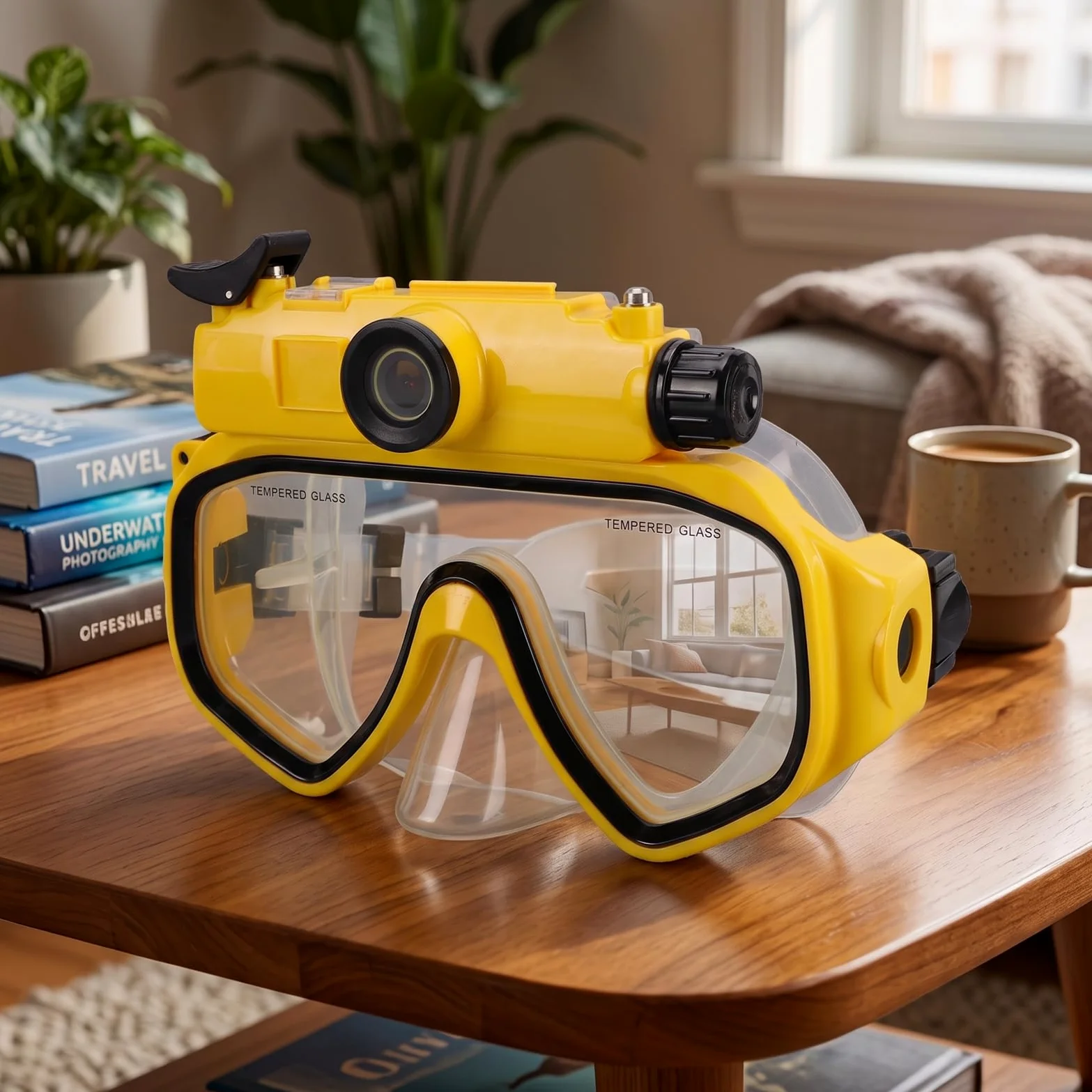 CCYLEZ Maschera Subacquea con Videocamera 2K, Angolo Grandangolare 100° per | Cornice in ABS e Silicone, Impermeabile Fino a 15m, Foto da 50MP, Batteria da 600mAh, Supporto WiFi Tramite app.