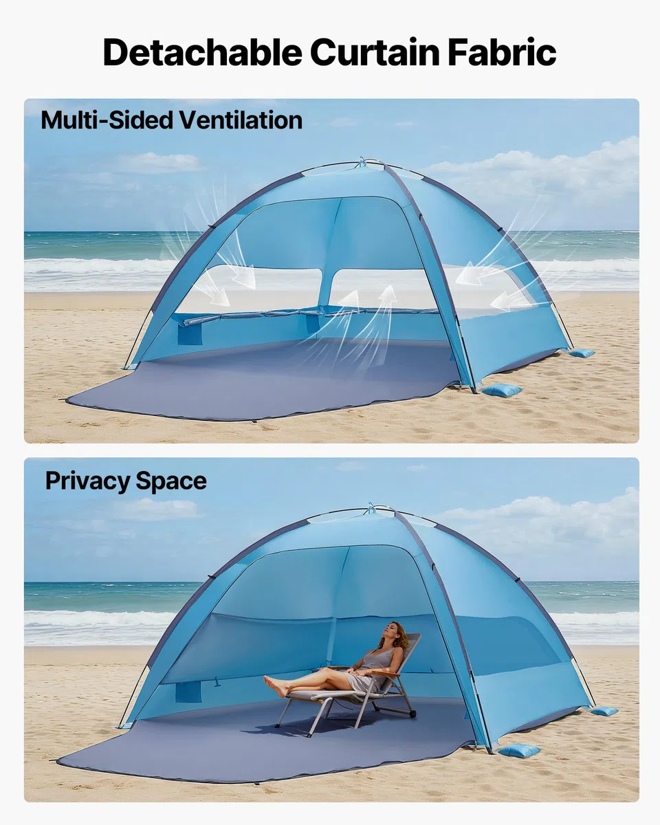 VEVOR Tenda da Spiaggia Pop Up per Mare per 6 Persone, Tenda da Sole Portatile con Borsa per il Trasporto e Ancoraggi a Terra, Ombrellone da Spiaggia Leggero per Campeggio, Pesca, Picnic