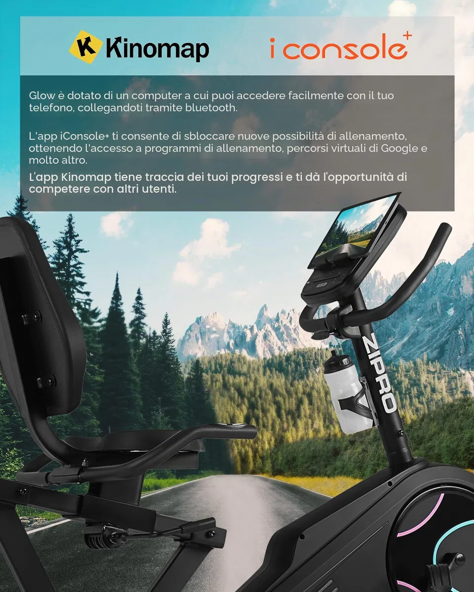 Zipro Cyclette Glow, Fitness Bike Ergometrico, Trainer Magnetico per Bicicletta, Ergometro fino a 150 kg, Bici da Interno, Cyclette per Allenamenti Domestici, Cyclette da Ciclismo con Cavo