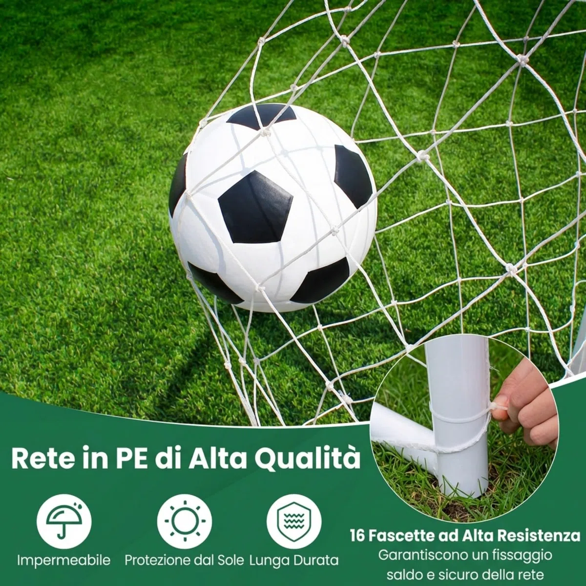 COSTWAY Porta da Calcio 300 x 204 cm con Telaio in Metallo, Rete in PE, 8 Picchetti e 16 Fascette, Facile Montaggio, Attrezzatura per Allenamento Calcio per Bambini, Giovani e Adulti