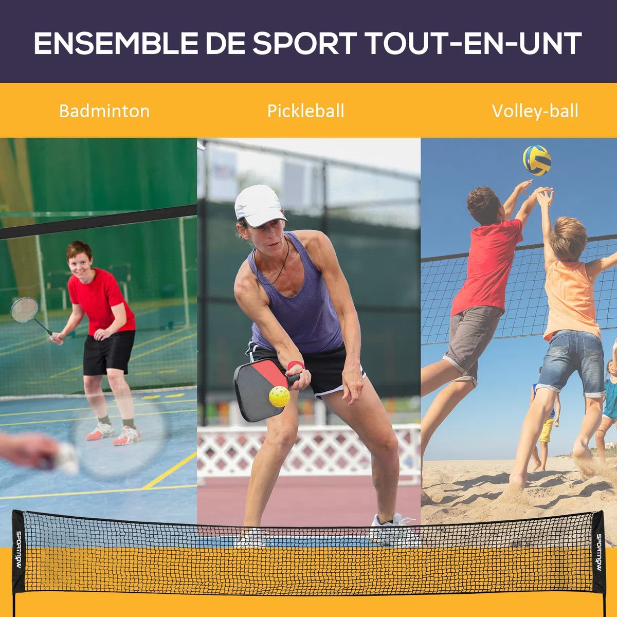 SPORTNOW Badminton - Set completo di 3 in 1, da calcio e pallavolo, giochi sportivi all'aperto con rete regolabile in altezza 107-155 cm