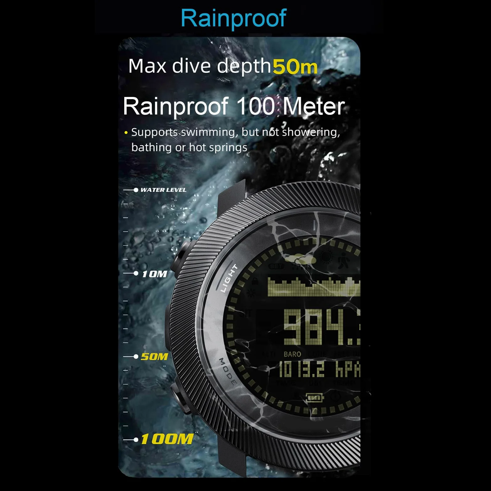 POENVFPO Orologio Sportivo Digitale, Bussola Subacquea Altimetro Barometro Rilevatore di profondità, Retroilluminazione a LED Resistente alla Pioggia 100 M per Uomo All'aperto