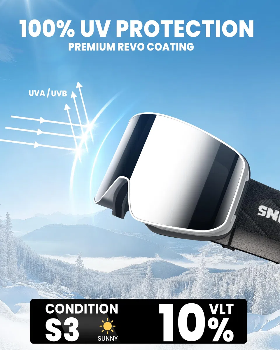 SNOWER Occhiali da sci, OTG, anti-appannamento, occhiali da neve HD, protezione UV400, per uomo, donna, ragazzi
