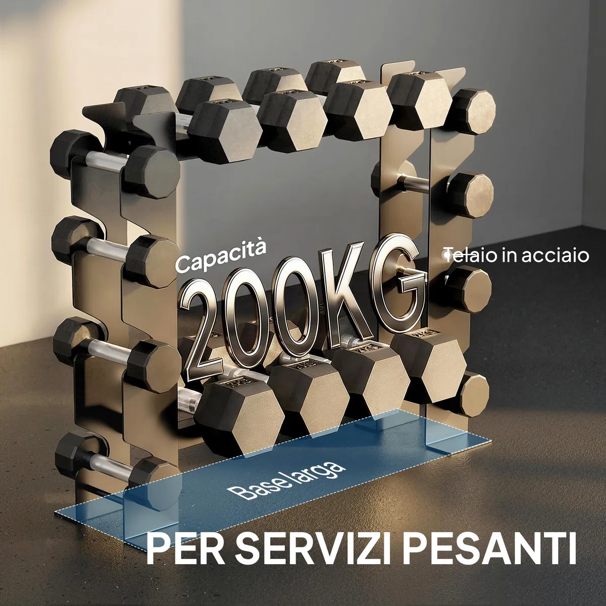 SPORTNOW Porta Pesi Palestra Casa a 4 Ripiani, Rastrelliera Manubri in Acciaio, Supporto per Manubri e Kettlebell, Salvaspazio per Palestra Domestica, Capacità 200 Kg, Nero