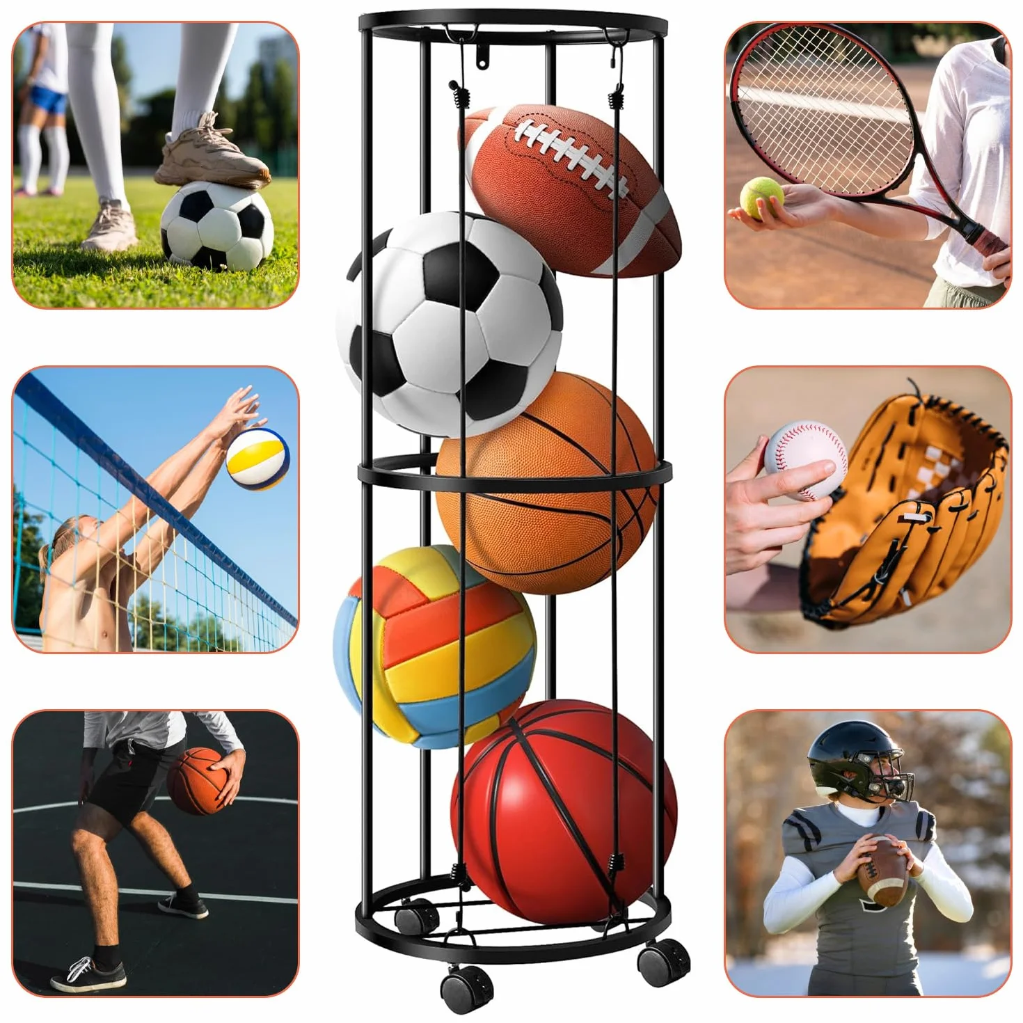 Supporto verticale per palloni, con ruote, per pallone, da pallavolo