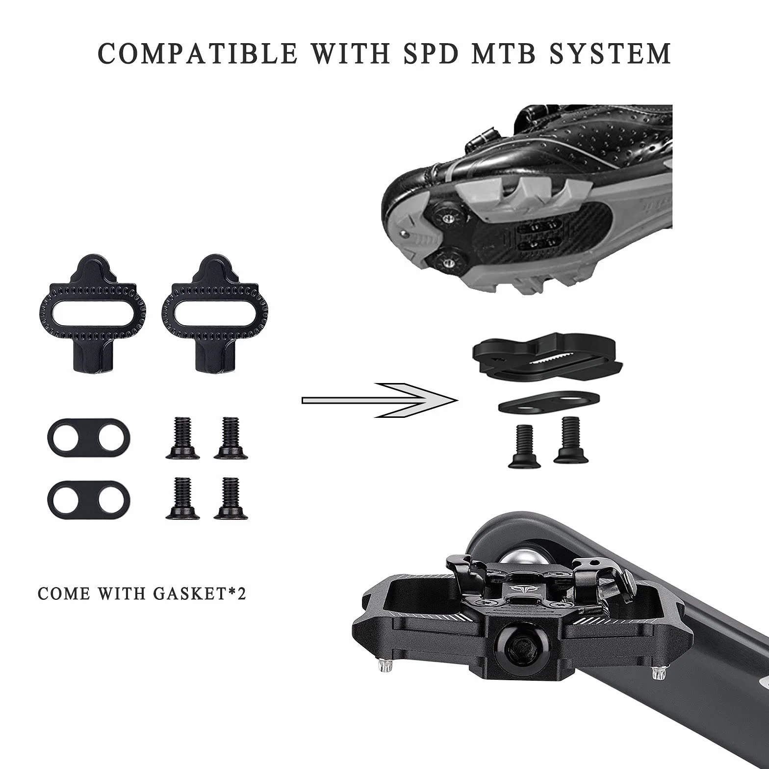 GEWAGE Pedali per bicicletta SPD, pedali per mountain bike, doppio lato SPD, piattaforma antiscivolo, con 3 cuscinetti, pedali in alluminio leggero, 9/16", con inserti per MTB, bici da strada