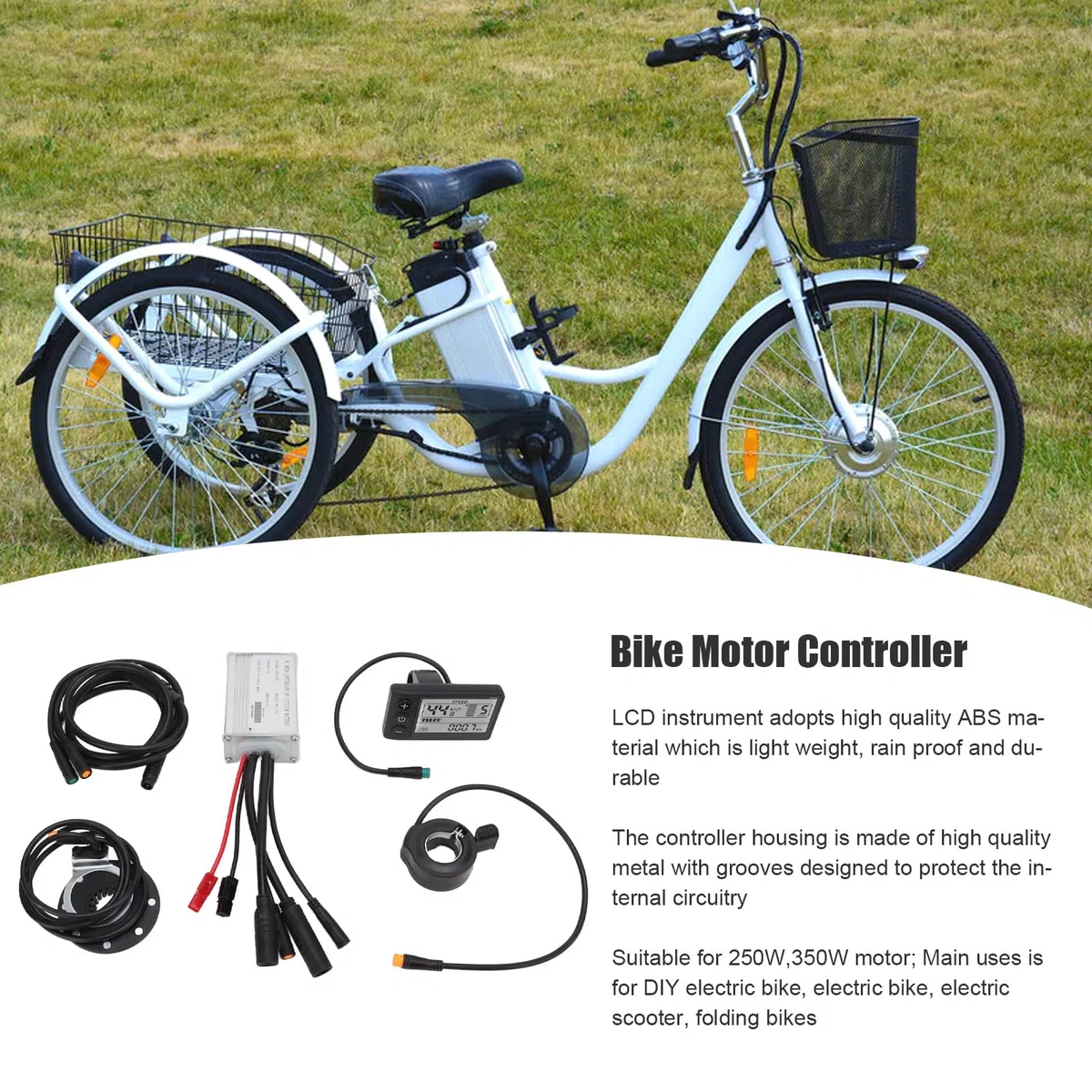 Centralina Bici Elettrica, 36V/48V 15A Brushless Motor Controller S866 Display LCD Impermeabile Cavo da 1 a 2 per Scooter Elettrico