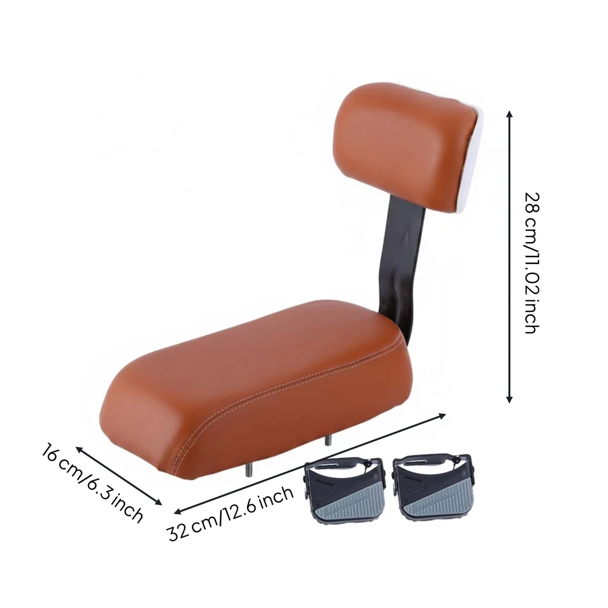 Seggiolino Bici Bambini Sella Imbottita, Marrone, Cuscino Con Schienale + Poggiapiedi Allargato