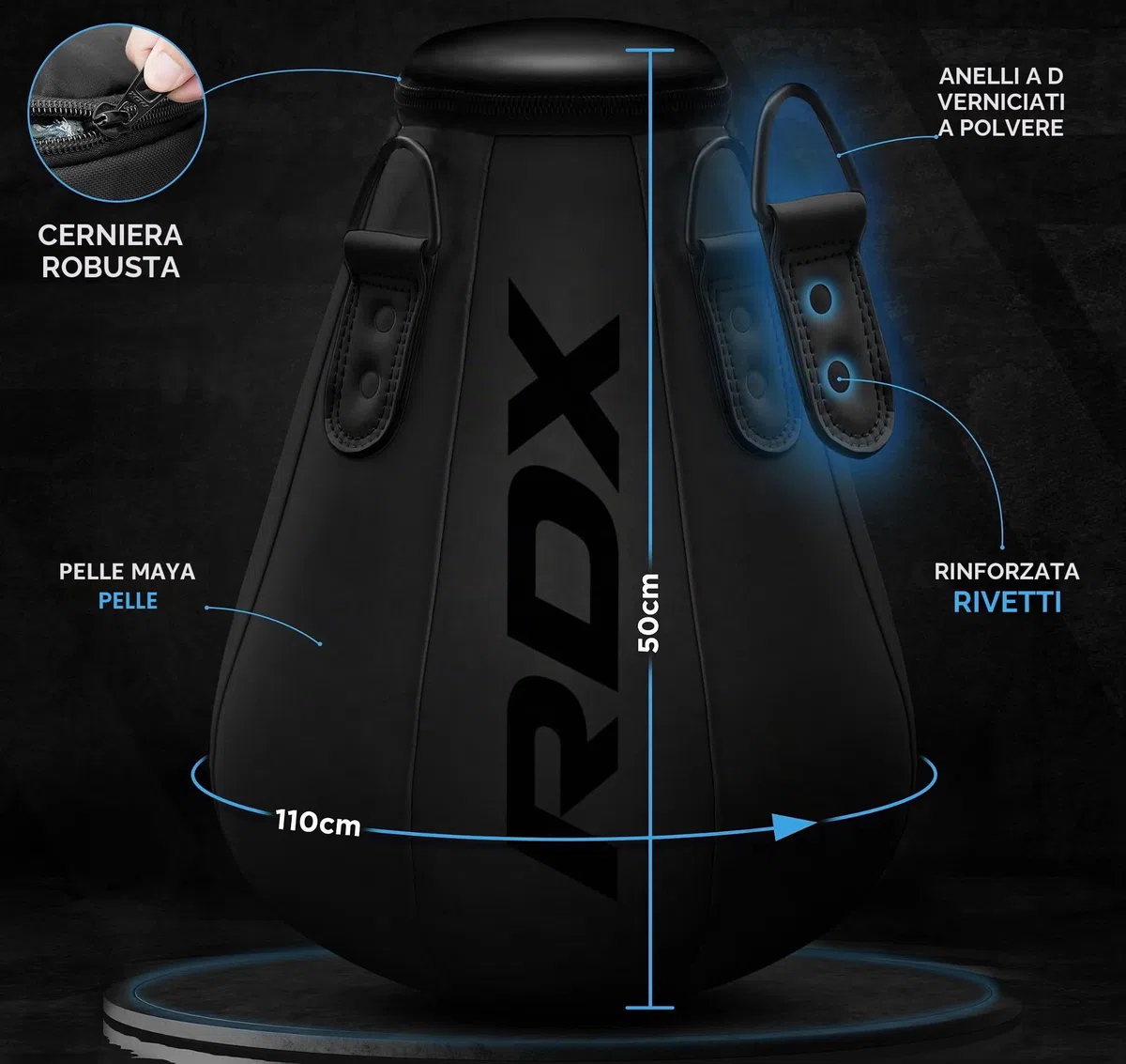 RDX 1.5FT Uppercut Pera Sacco da Boxe, Maya Hide Pelle Pesante Bag Set con Guantoni e Catena, Arti Marziali MMA Pugilato Muay Thai Kick Boxing, Casa Palestra Punch Sacchi Uomini Donne