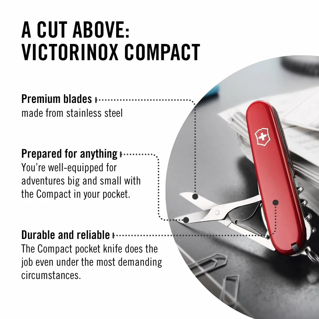 Victorinox, coltellino svizzero Compact (15 funzioni, forbici, gancio multiuso)