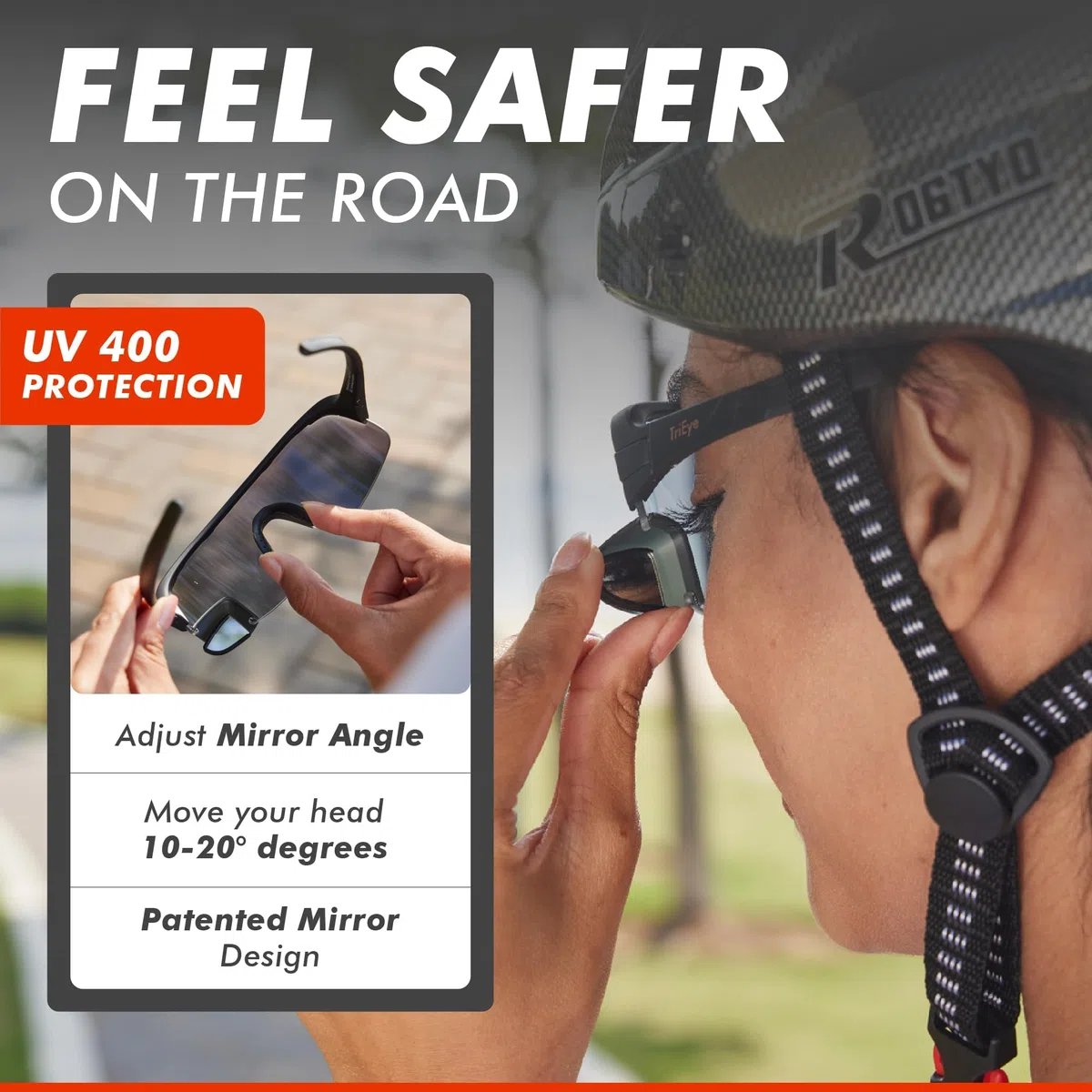 TriEye Occhiali da ciclismo con specchietto retrovisore UV400, fotocromatici 0-3 | Occhiali da sole sportivi per uomo e donna, leggeri, con protezione UV400, fotocromatici 0-3