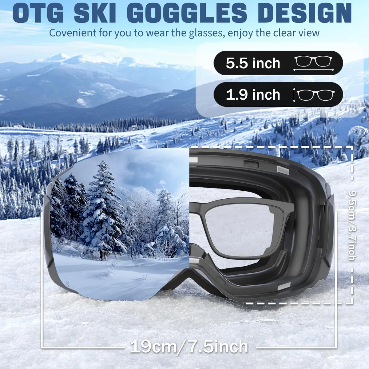 COOLOO Occhiali da neve/sci, occhiali da snowboard per uomo, donna, giovani, lenti magnetiche, senza cornice, anti appannamento, protezione UV al 100%