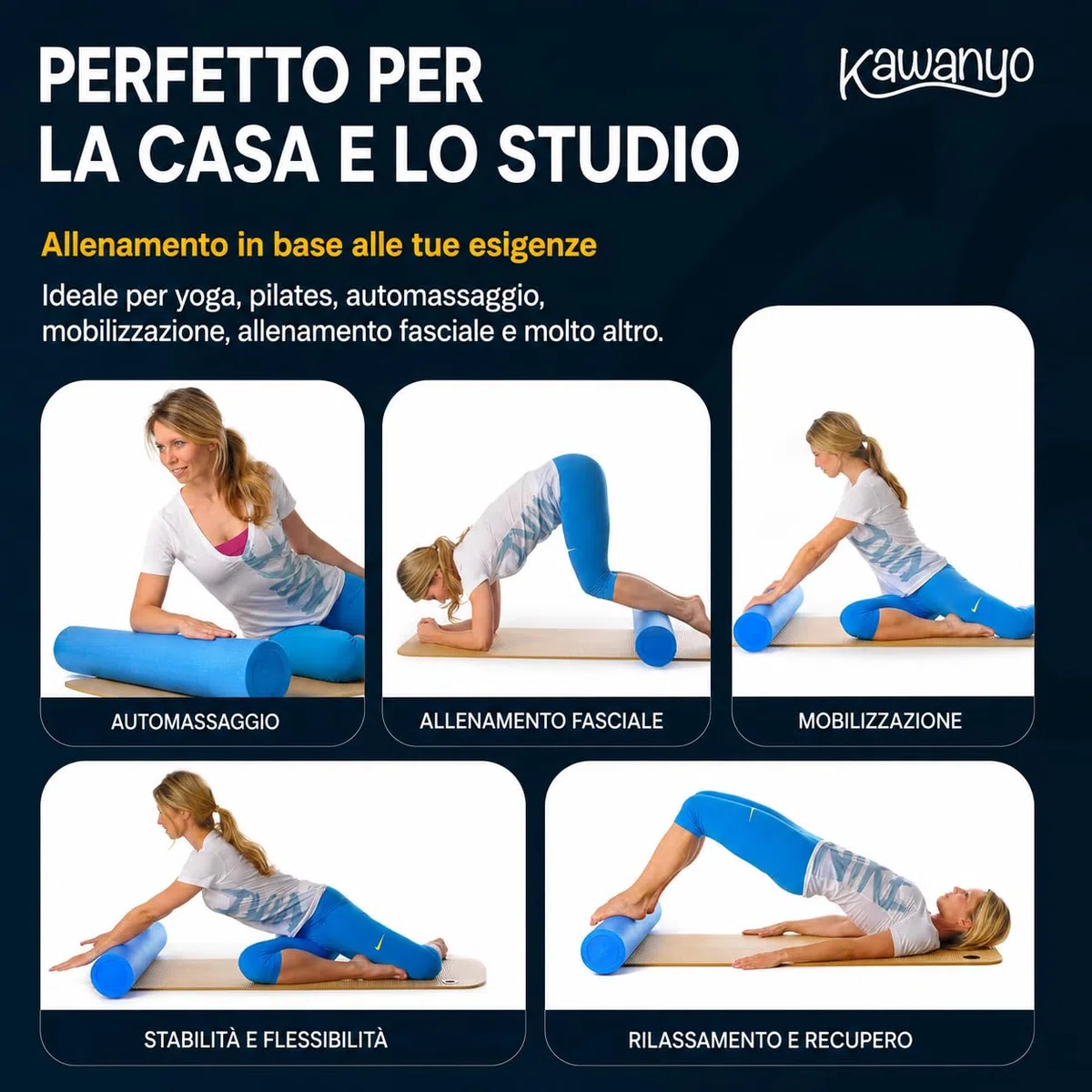 Rullo Massaggiante per Muscoli in Schiuma Foam Roller per Massaggio Muscolare, Fisioterapia, Yoga, Pilates e Fitness