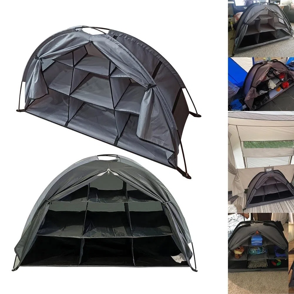 Organizer pieghevole per scarpe da campeggio a 9 ripiani, in tessuto Oxford, per vestiti da tenda e attrezzatura per camper, comò da campeggio leggero con cinghie a terra per viaggi all'aperto ed