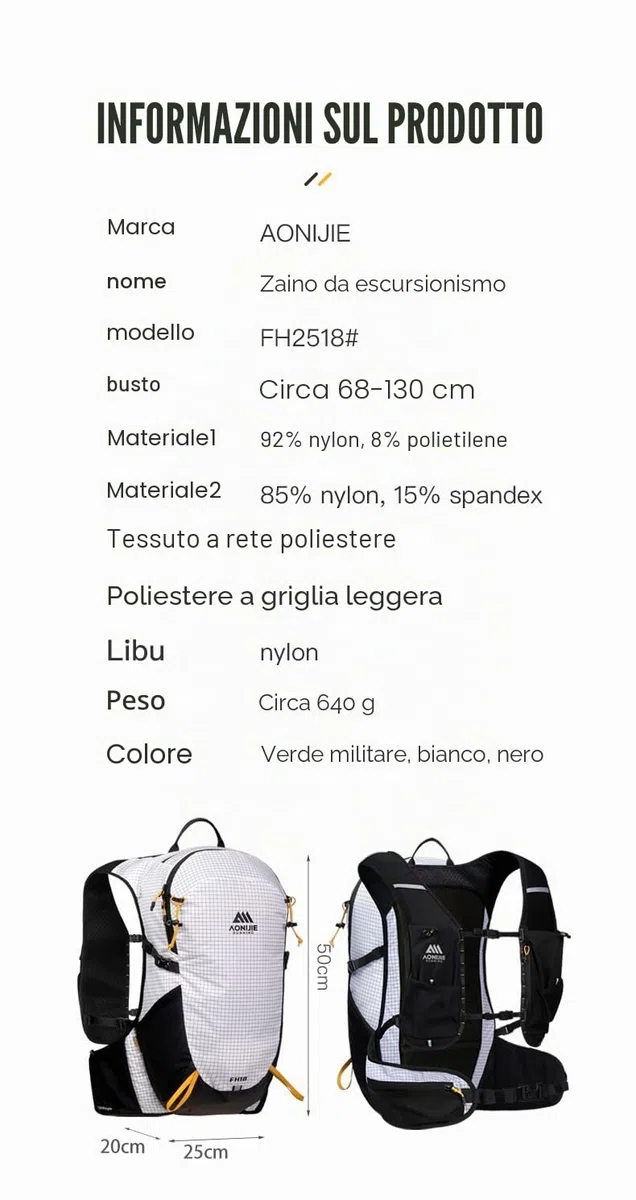 AONIJIE Zaino da arrampicata all'aperto, 18 l, per escursioni