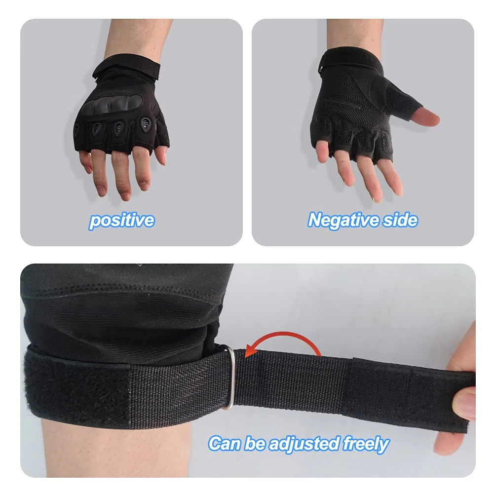 HYCOPROT Guanti Tattici Senza Dita, Guanti Militari all'aperto Leggeri Traspiranti Protettivi Sulle Nocche per Tiro, Caccia, Motociclismo, Arrampicata (L, Nero)