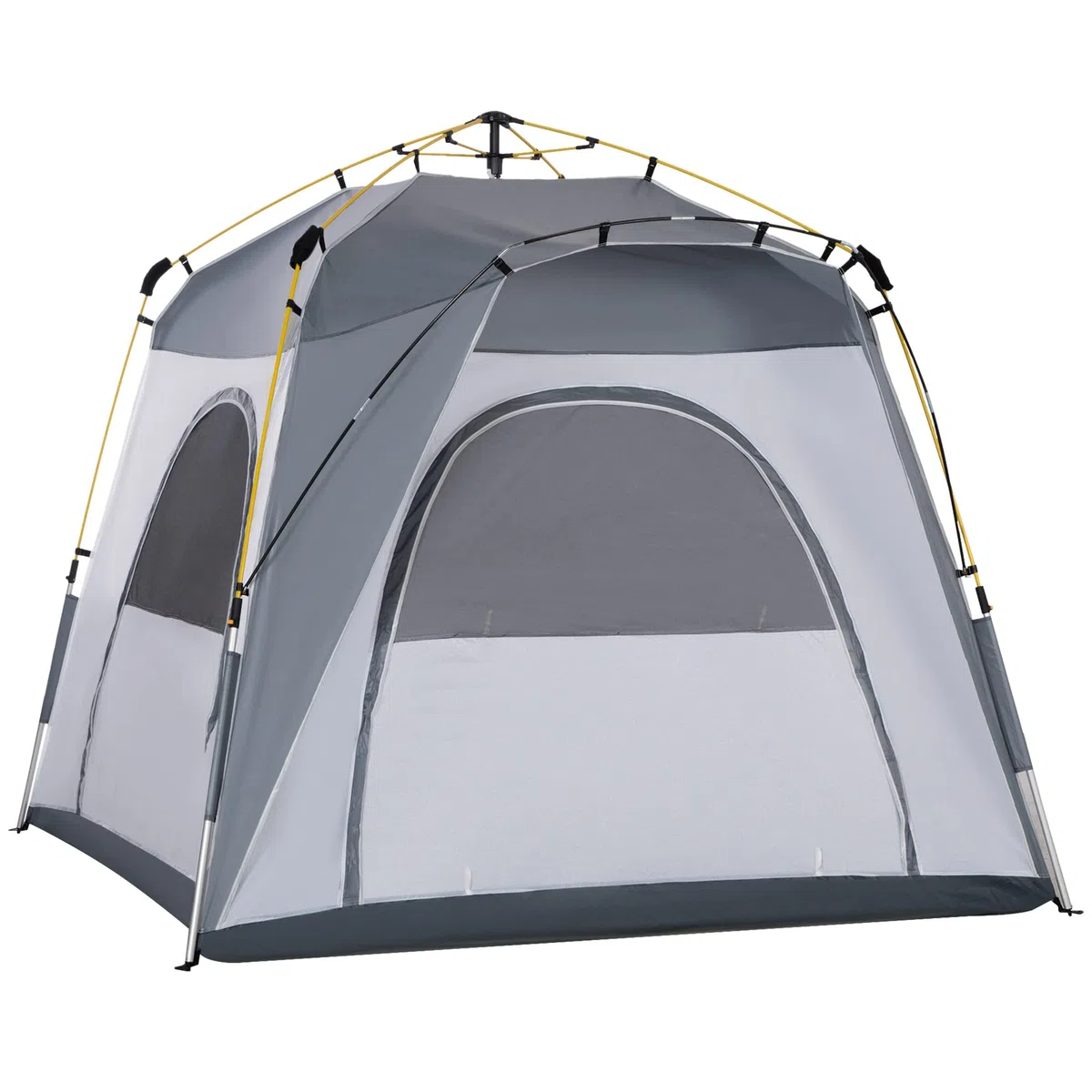 Outsunny - Tenda da campeggio per famiglie, 4 persone, montaggio istantaneo Pop-up 4 finestre, parasole, dim. 2,4 x 2,4 x 1,99 H m fibra di vetro poliestere