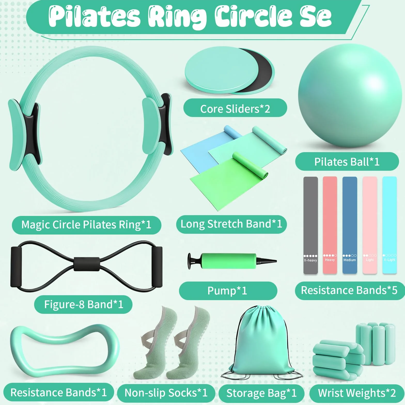 Kit Pilates Completo x Casa per Donna, Include Cerchio Pilates, Palla Pilates, Elastici Pilates, Fasce di Resistenza, Pesi da Polso Regolabili, Idea per Home Workout