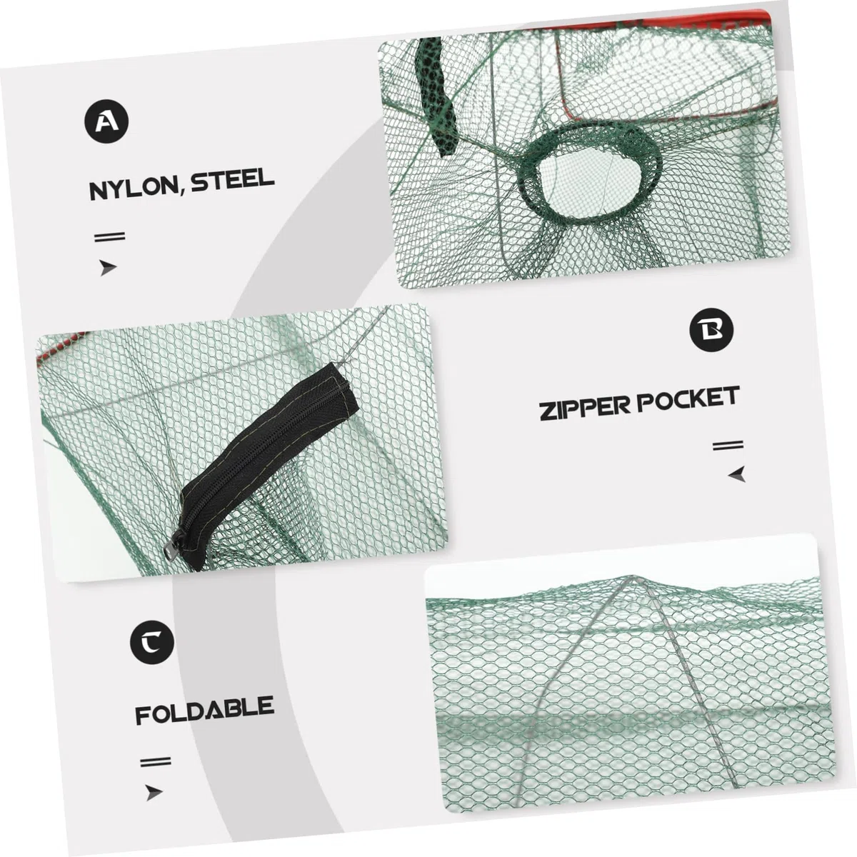 Gabbia da Pesca Rettangolare Pieghevole 10 Pezzi in Nylon | Capacità Ampia, Rosso, Doppia Tasca Cerniera, Uso Indoor per Acquacoltura, Adatta a Gamberi e Pesci Colore Casuale