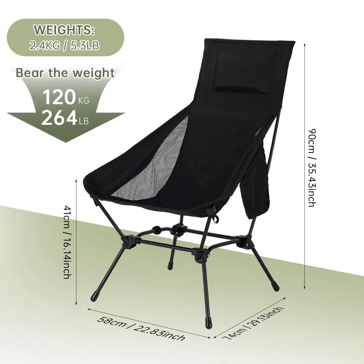 Sedie Campeggio Pieghevoli, Leggera Sedia da Campeggio, Sedia Pieghevole Portatile con Custodia Laterale, per Esterni, Picnic, Spiaggia, Giardino, Pesca, Festival (nero)