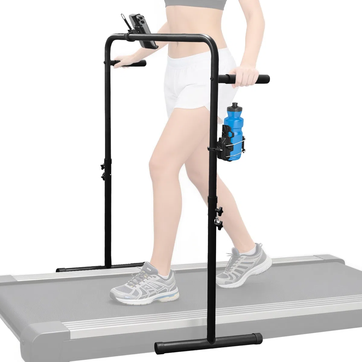 Manubrio Solo per Walking Pad, Maniglia per Tapis Roulant Piccolino Braccioli Regolabili in Altezza con Supporto per Telefono e Portabicchieri