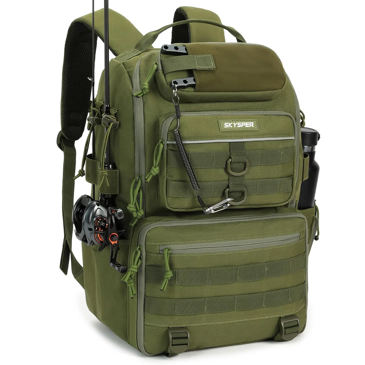 SKYSPER Zaino da Pesca 40L,Borsa Pesca con Cinghia Imbottita Zaino Tattico Militare Molle