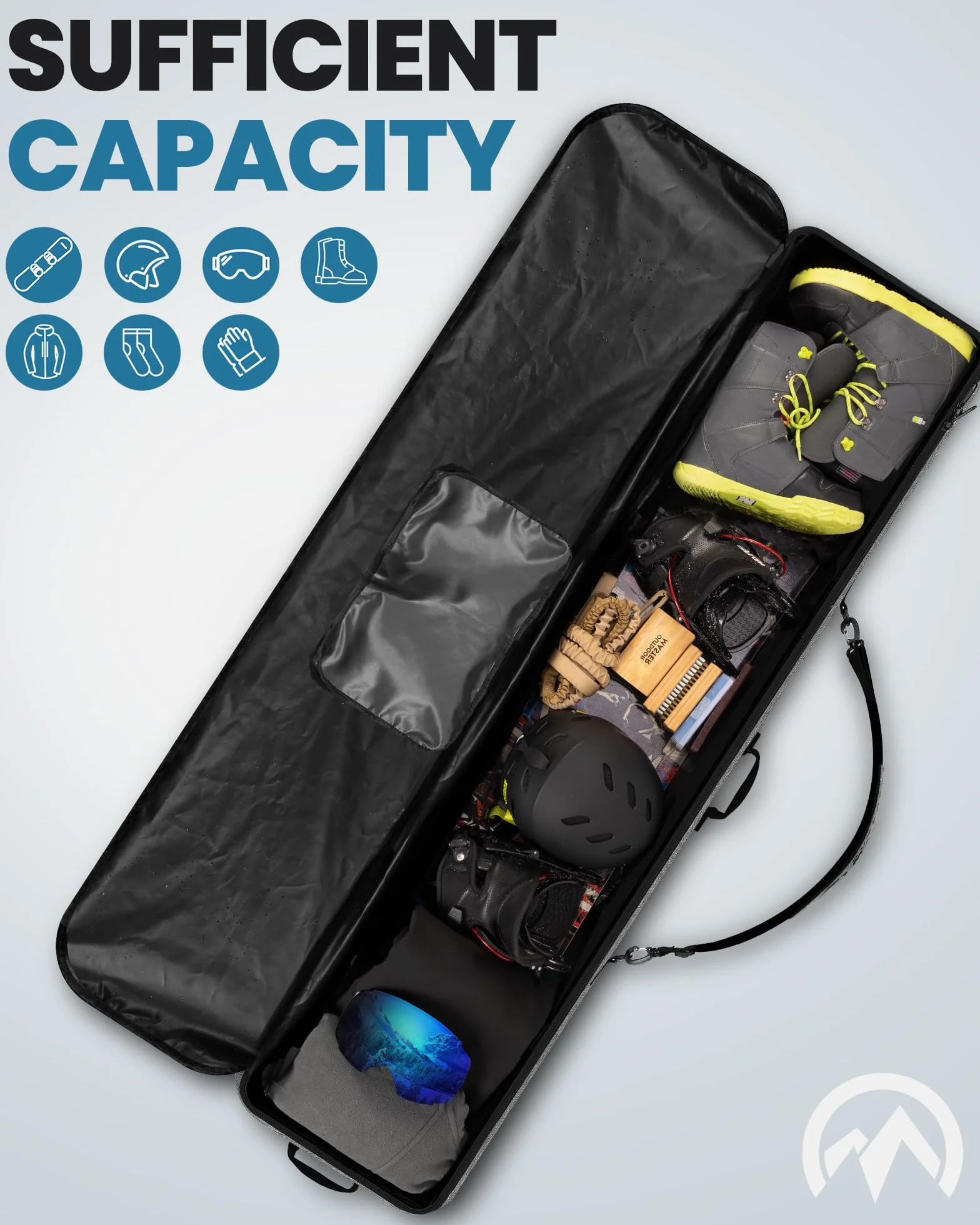 OutdoorMaster Borsa da Snowboard – 900D Resistente all'Acqua Snowboard Borsa da Viaggio con Tracolla, Design Pieghevole