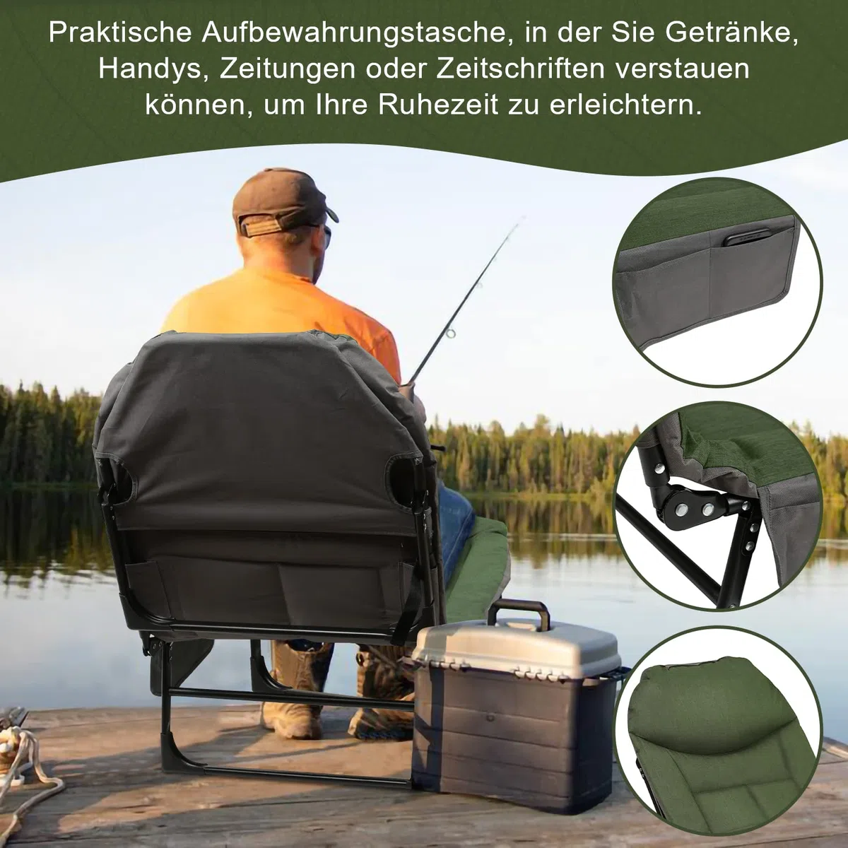 Angelsport - Lettino da pesca alla carpa, 195 x 65 x 32 cm, fino a 160 kg, altezza regolabile, pieghevole, con borsa per il trasporto, per campeggio, pesca, giardini, verde
