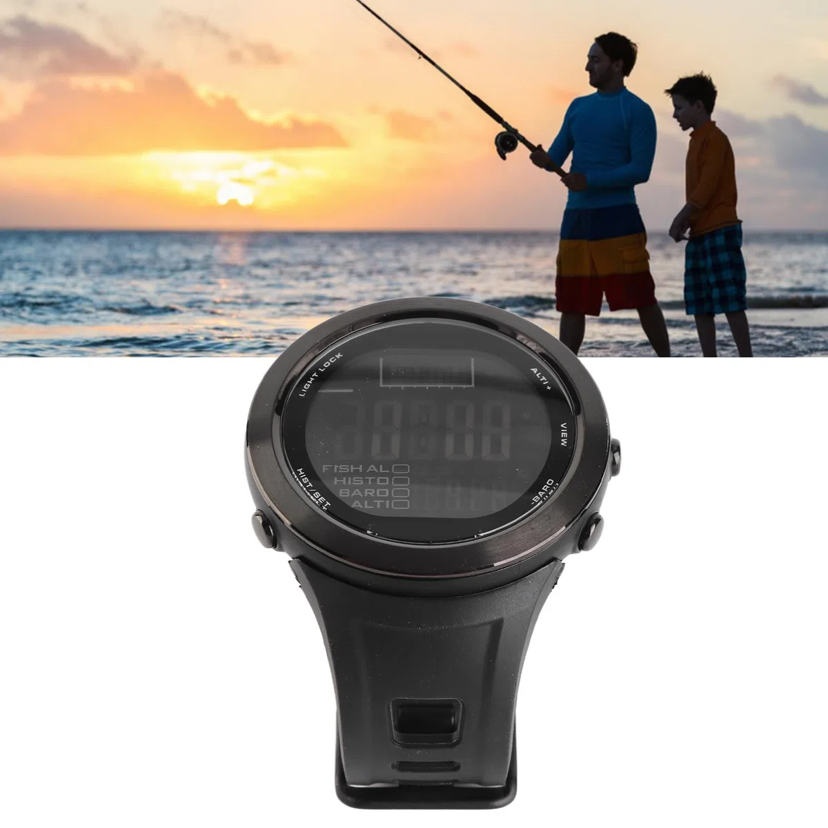 Orologio Barometro da Pesca, Altimetro da Esterno Multifunzionale, Orologio da Pesca con Monitoraggio di 6 Punti di e Pressione dell'aria 24 Ore su 24, Ideale per Accessori Regalo per i