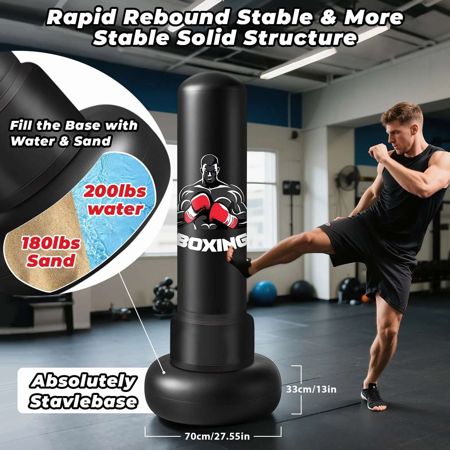 Sacco da Boxe da Terra,180cm Sacco da Boxe per Adulti Gonfiabile con Guantoni e Pompa, Gonfiabile Pungiball Bambini per Kickboxing, Karate, Boxing Bag da Casa e Ufficio