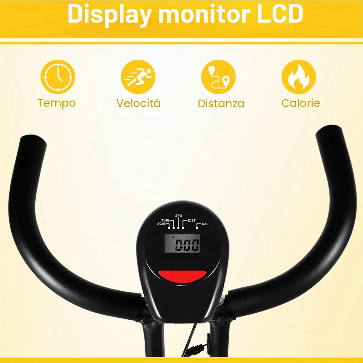 Evolland, bici da ginnastica pieghevoli con display LCD, 8 livelli di resistenza, Ergometro fisso per uso domestico, carico massimo 120 kg