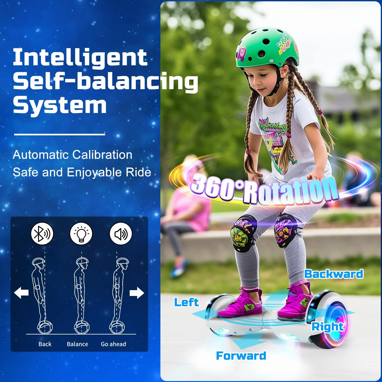 Hoverboard Hover Borad 6.5" con luci LED/Bluetooth, Skateboard Hoverboards, regalo per bambini