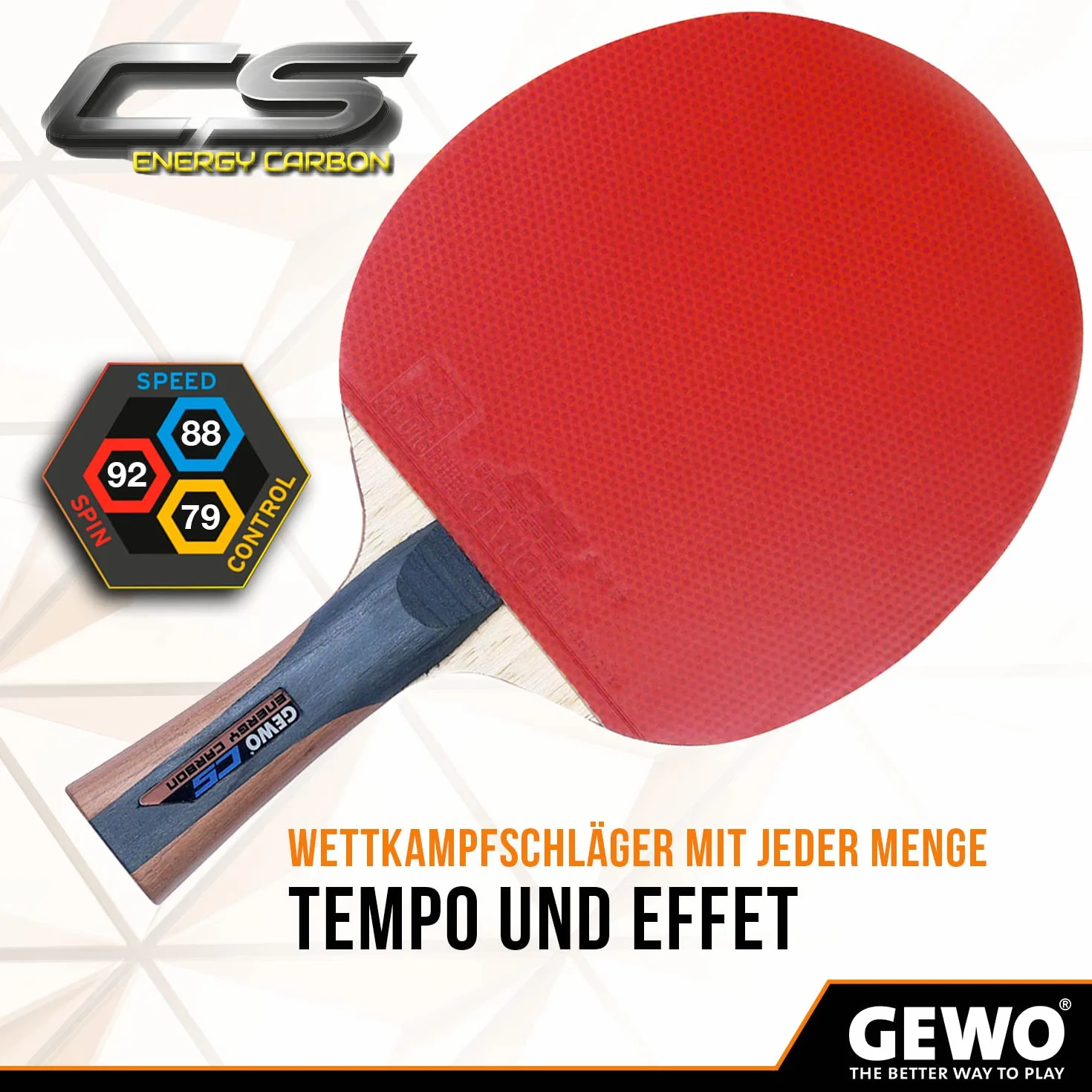 GEWO CS Energy Carbon - Racchetta da ping pong concava, sviluppata da Christian Süß