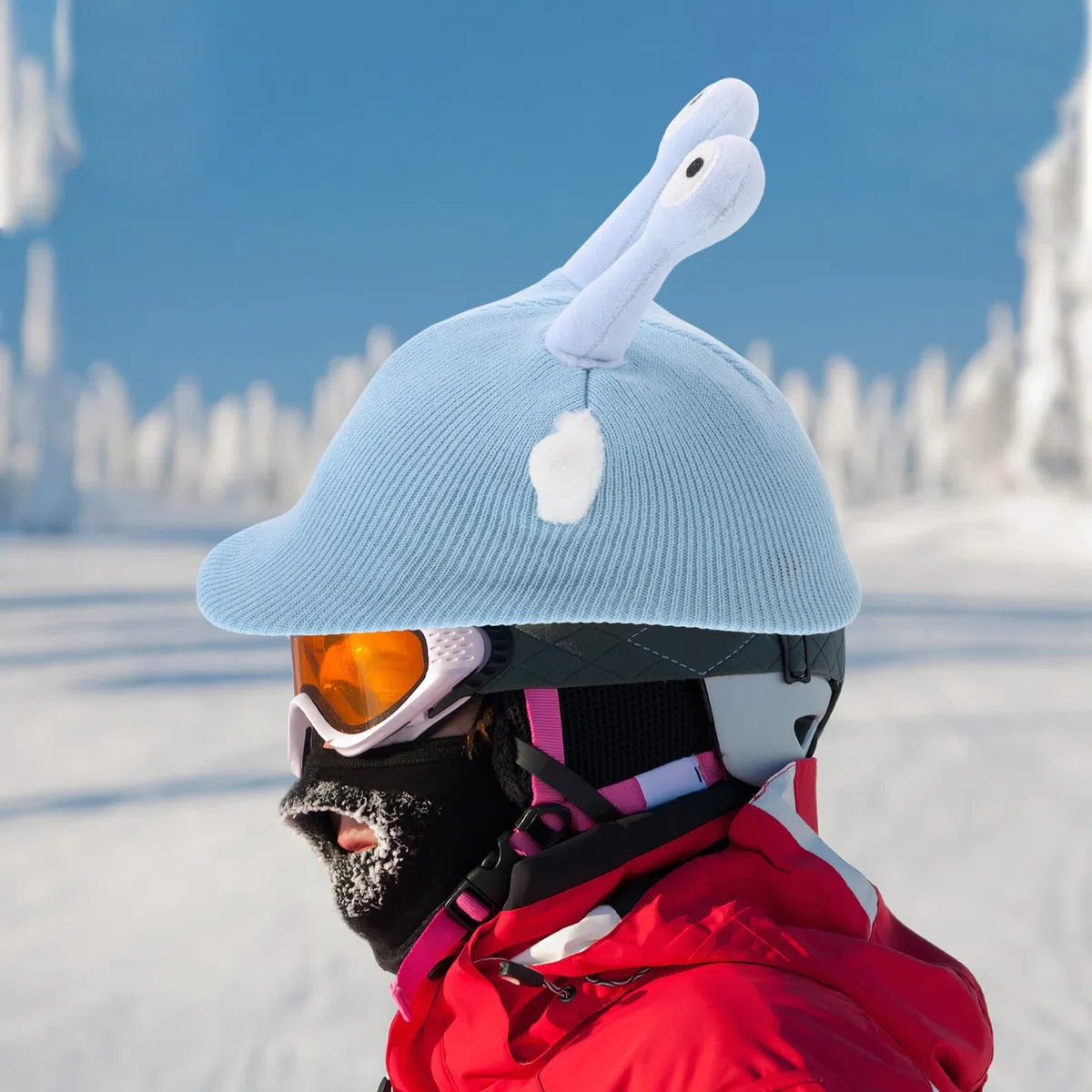 ORFOFE 2 Pezzi Copricasco per Sport Invernali in Maglia con Antenne, Copertura per Casco da Sci e Bici, Protezione Invernale Antivento e Compatibile, Accessorio Divertente per Piste da
